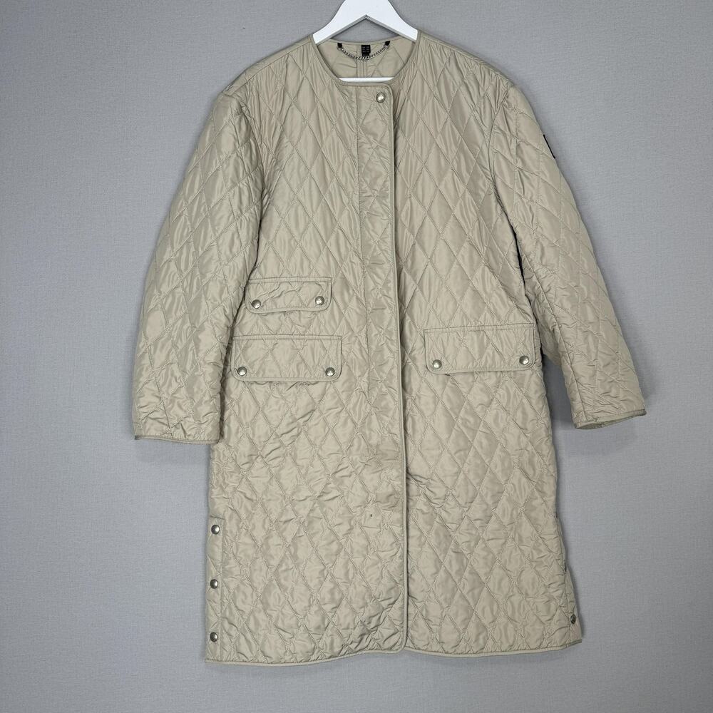 Belstaff Annie Jacket Womens 12‎ Beige Longline Padded Quilted Coat Old Money